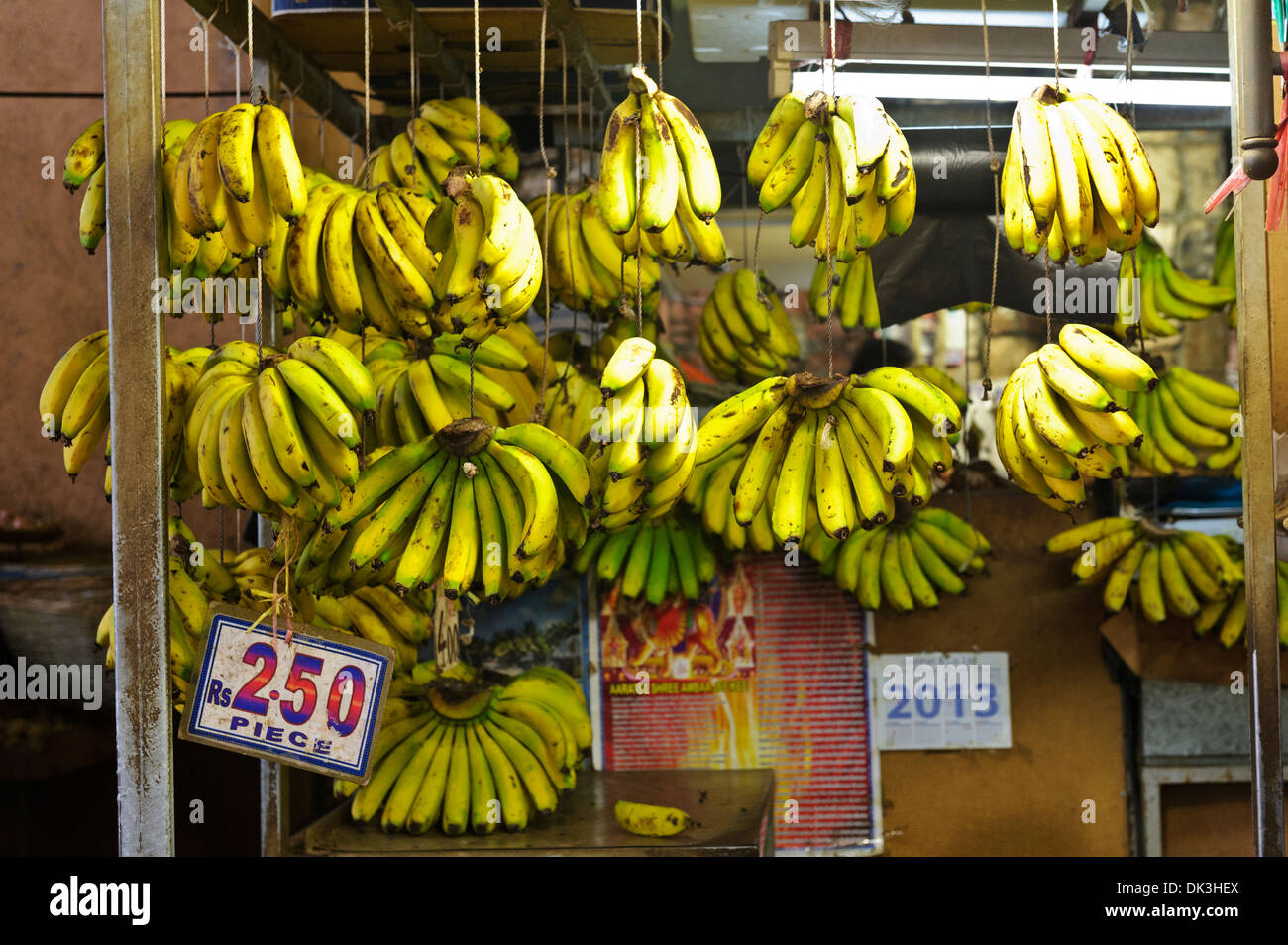 Bananen auf Display für Verkauf, Port Louis, Mauritius. Stockfoto