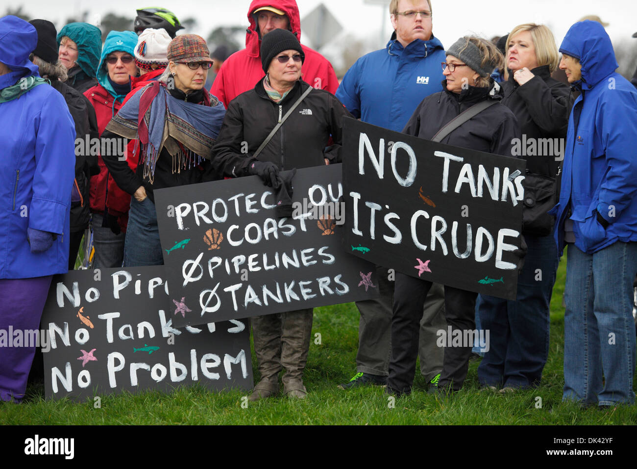 Demonstration Kundgebung gegen Öl-Pipelines und Öltanker entlang Westcoast-Victoria, British Columbia, Kanada. Stockfoto