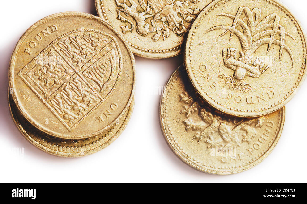 Eine Auswahl an britischen ein Pfund-Münzen Stockfoto