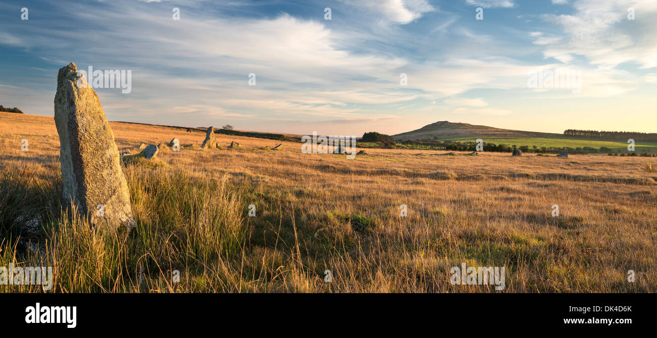 Die Fernacre Stone Circle am Fuße des Roughtor Pn Bodmin Moor in Cornwall Stockfoto