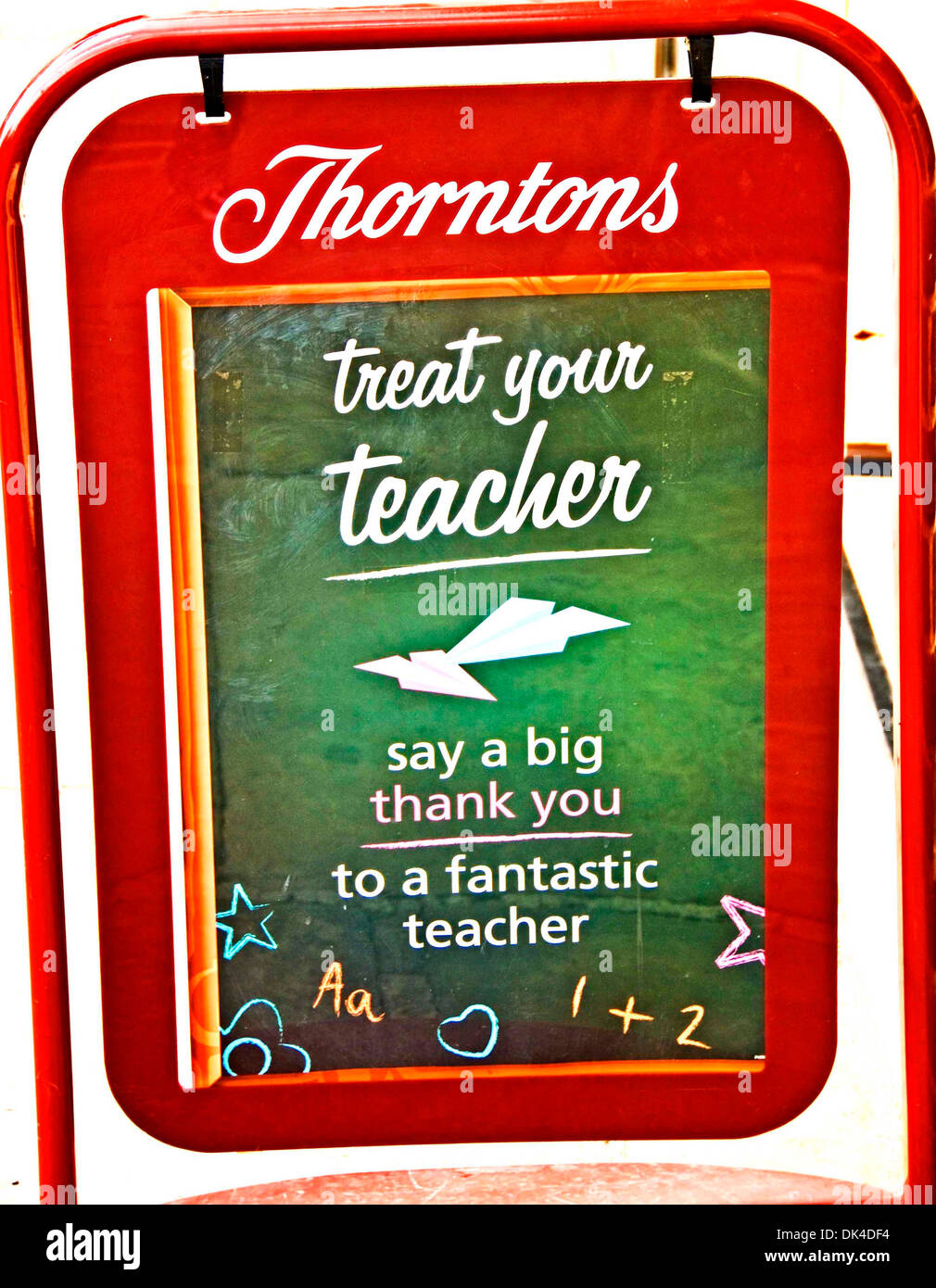 Anzeige von Thornton, eine Schokoladen-Firma für Süßigkeiten für einen fantastischen Lehrer Stockfoto