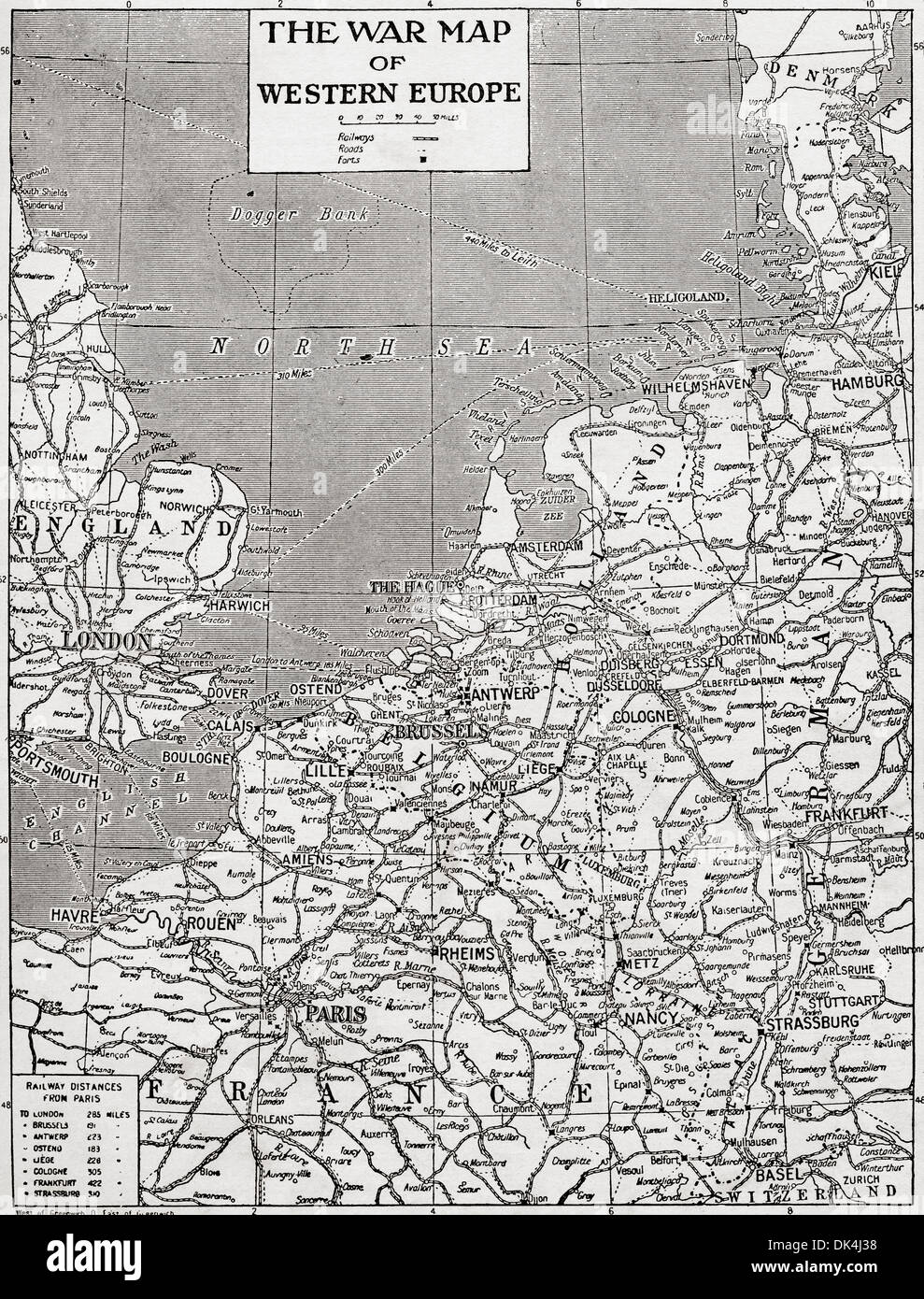 Die Krieg-Karte von Westeuropa. Stockfoto