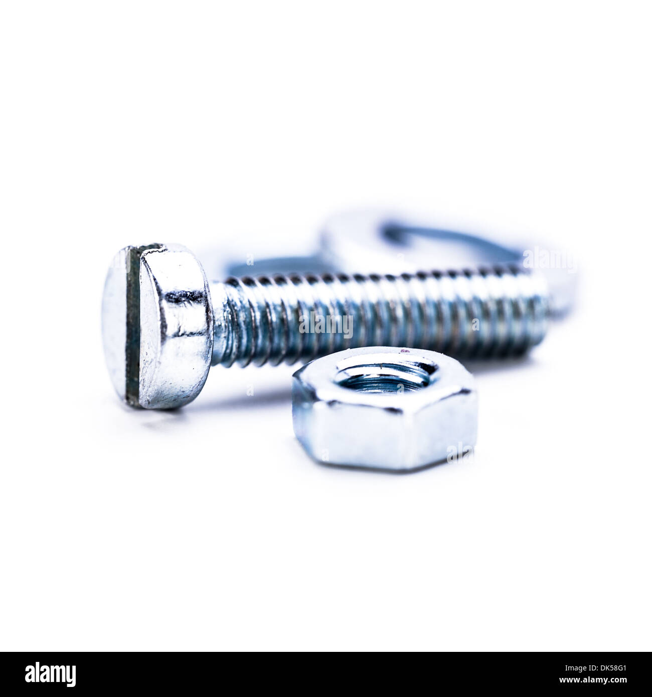Silber Stahl Sechskantschraube Werkzeug Objekte Makro Metallindustrie Stockfoto