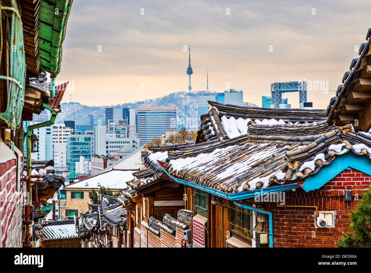 Seoul, Südkorea am Bukchon Hanok historischen Viertel. Stockfoto