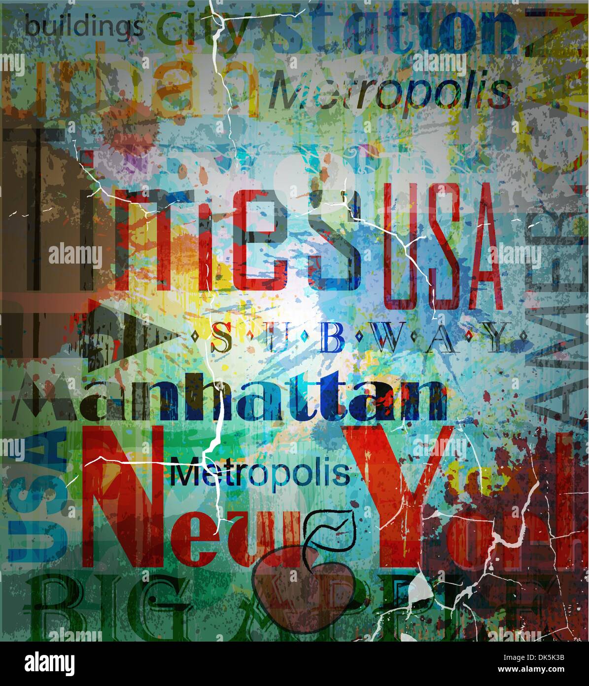 New York. Wort-Grunge-Collage auf Hintergrund. Stock Vektor