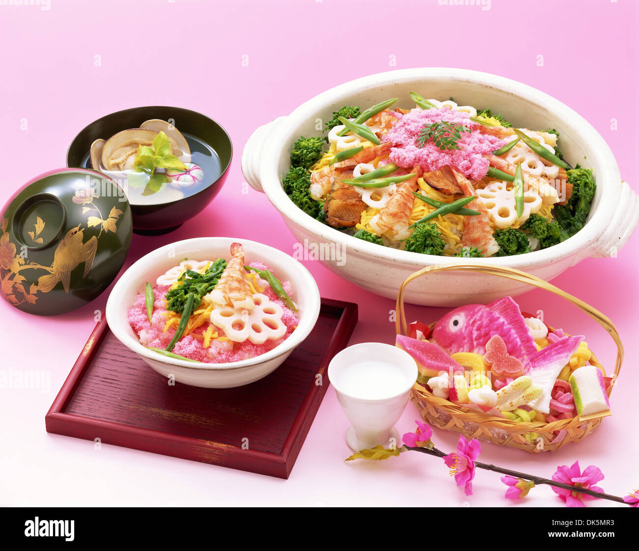 Traditionelle japanische Sushi-Gerichte und sake Stockfoto