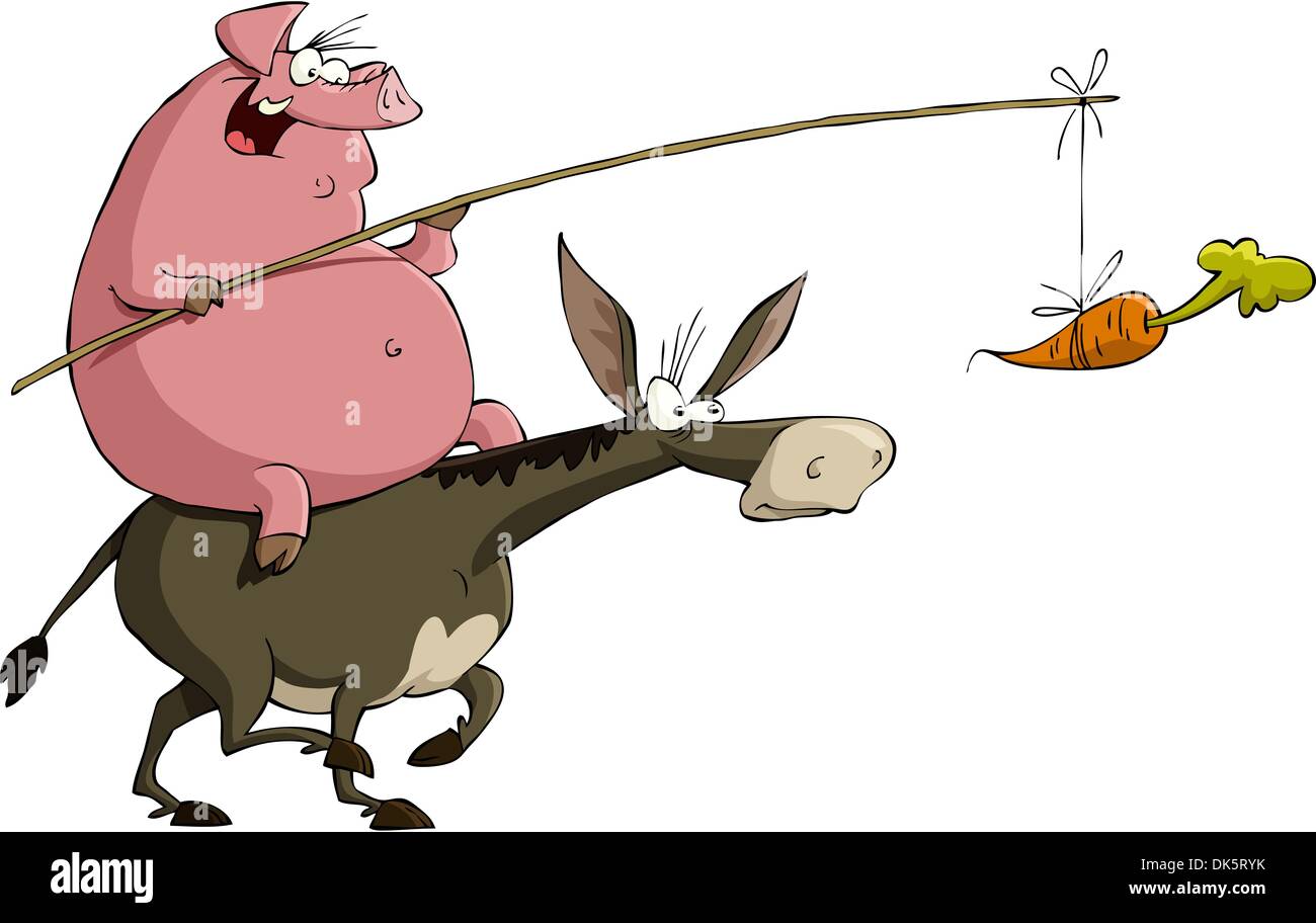 Schwein reitet auf einem Esel, Vektor-illustration Stock Vektor