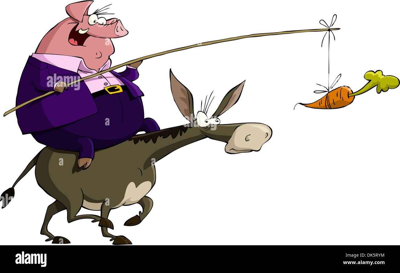 Schwein reitet auf einem Esel, Vektor-illustration Stock Vektor