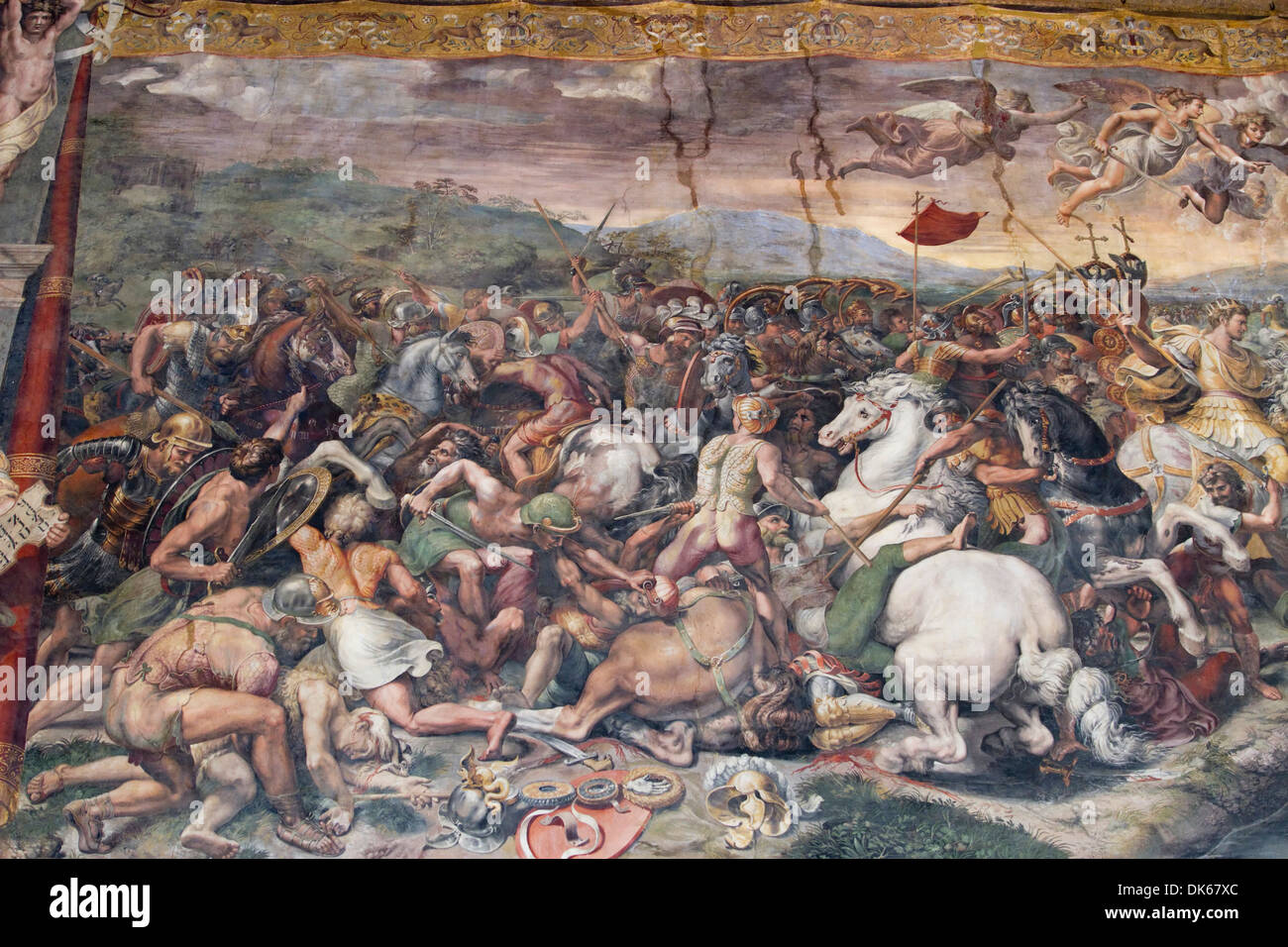 Detail aus der Schlacht an der Milvischen Brücke, ein Fresko von Raffael (Raffaello Sanzio da Urbino) entwickelt Stockfoto