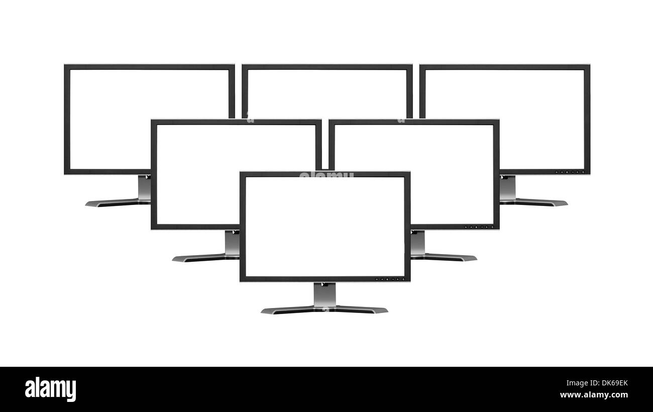 Isolierte große Flatscreen Monitore auf weißem Hintergrund Stockfoto