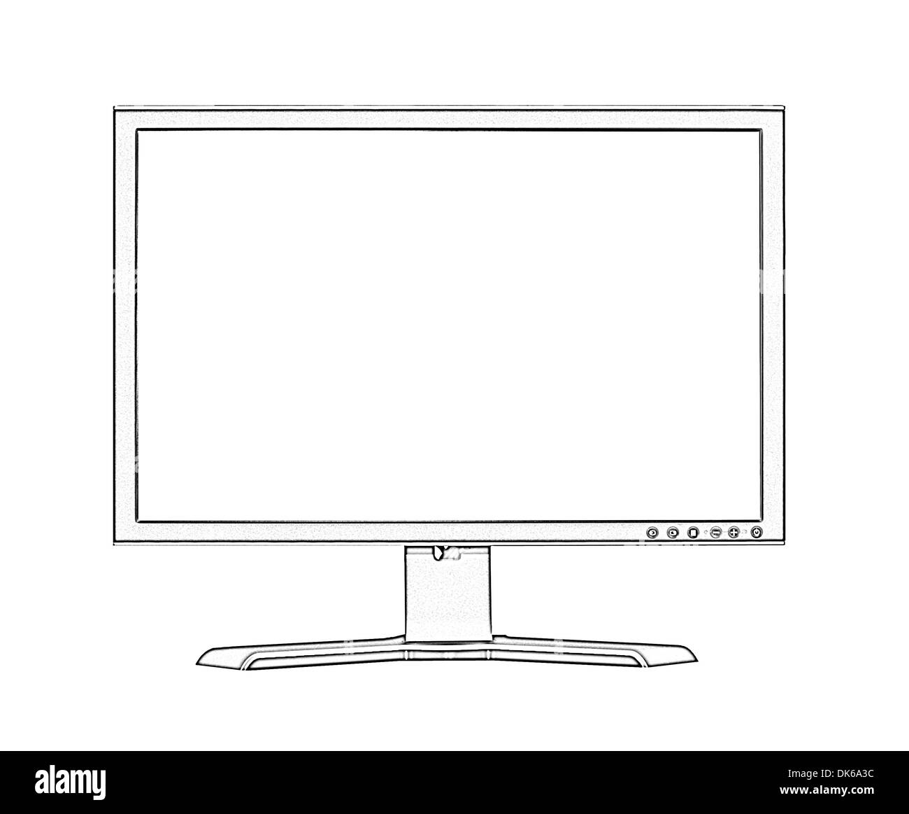 Abbildung von Breitbild-Flachbildschirm LCD-Monitor auf weißem Hintergrund Stockfoto