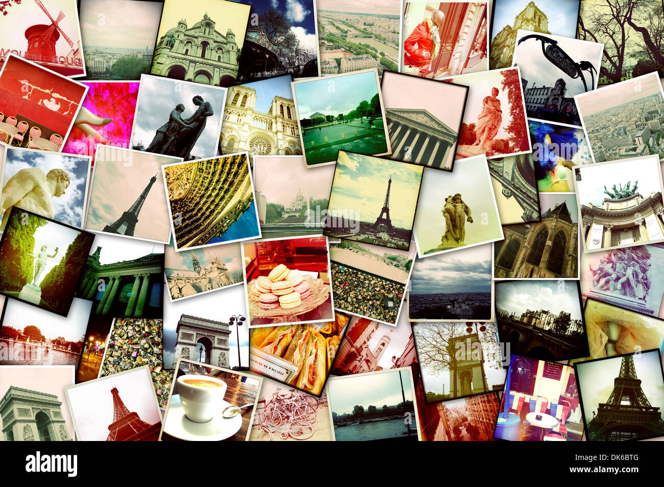 Collage aus verschiedenen Momentaufnahmen, fotografiert von mir selbst, von verschiedenen Sehenswürdigkeiten und Szenen von Paris, Frankreich Stockfoto