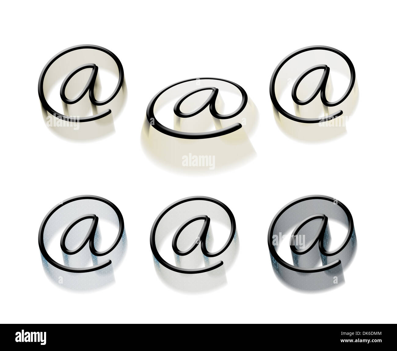 Isolierte e-Mail-Zeichen oder Symbole auf weißem Hintergrund ...