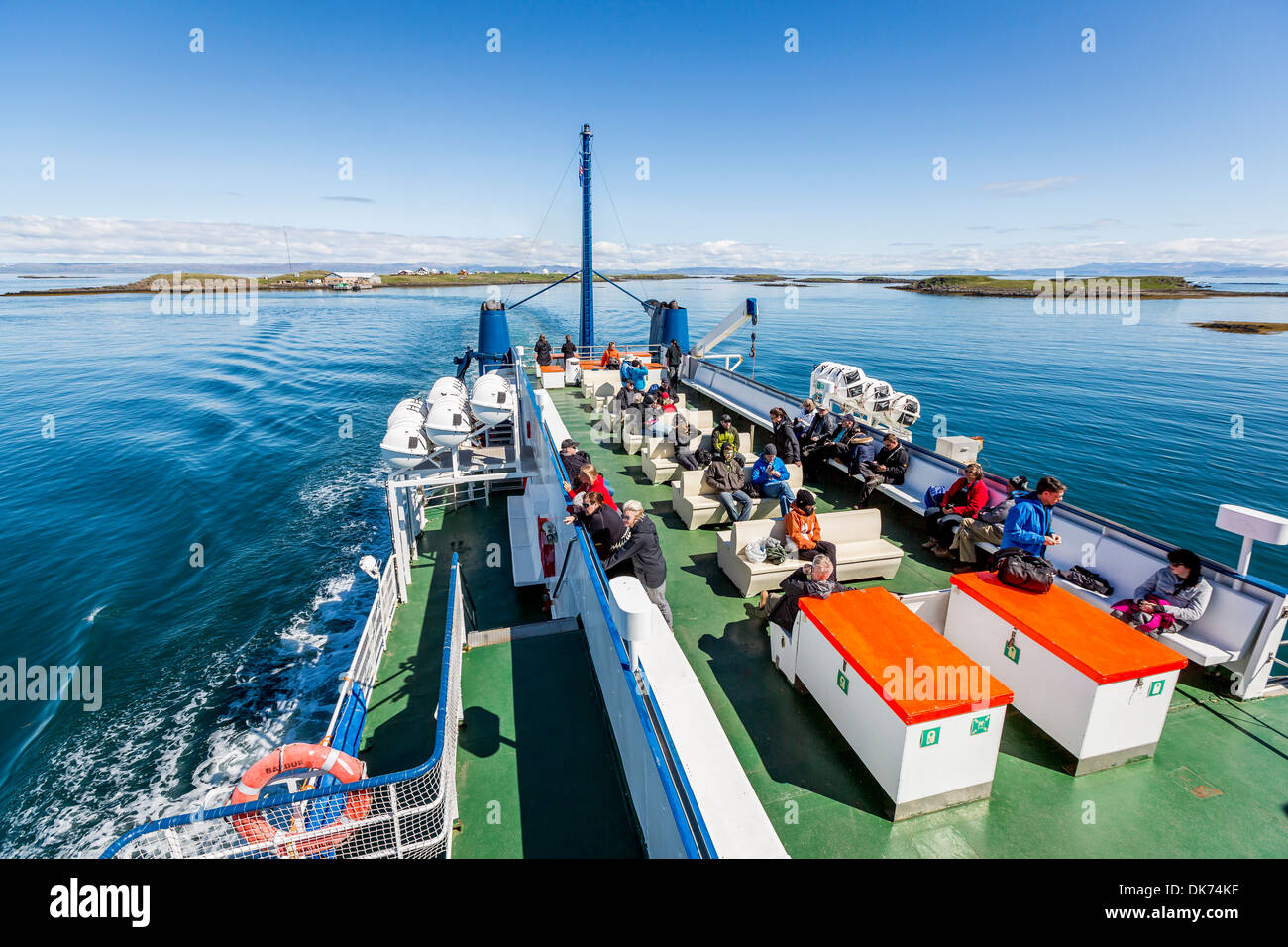 Auf einer Fähre namens "Baldur" zur Insel Flatey, Breidafjördur, Island reisen Stockfoto