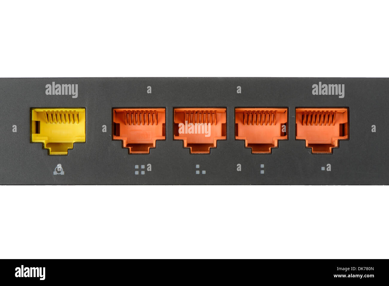 WLAN-Router für Netzwerk-Verbindung isoliert auf weißem Hintergrund Stockfoto