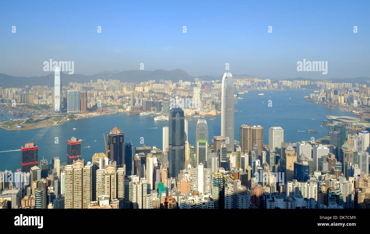 Blick auf Skyline von Hong Kong aus The Peak Stockfoto