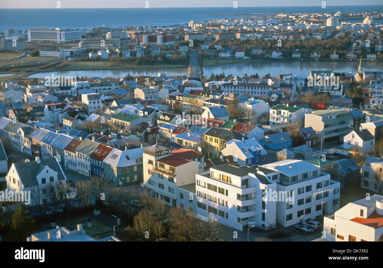 Island-Reykjavik A Stadtansicht von Anhöhen. Stockfoto