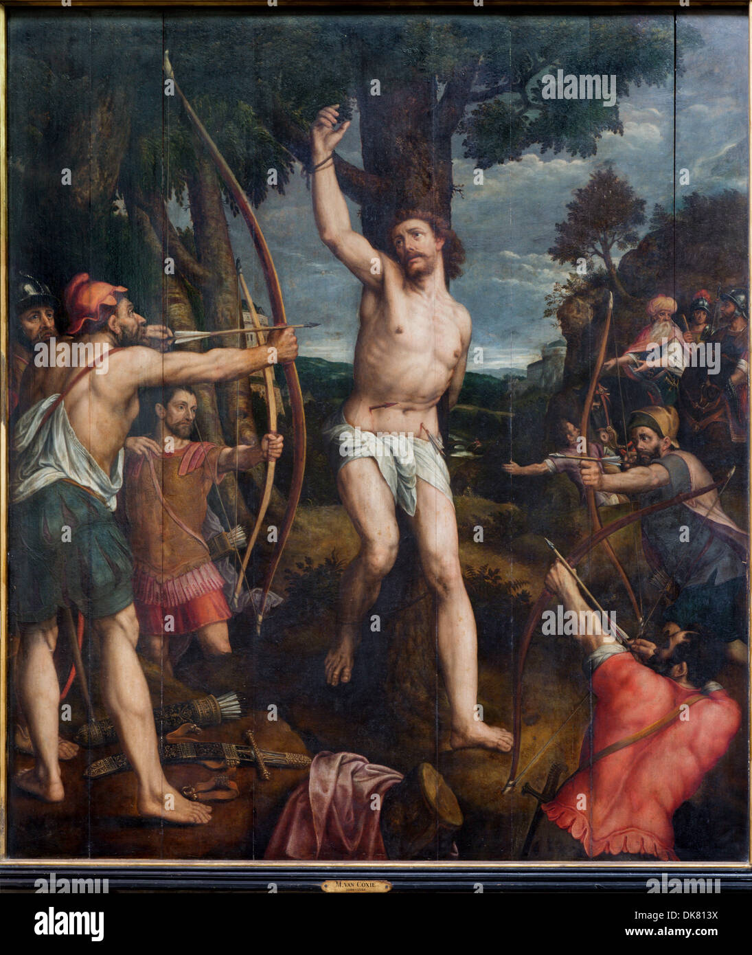Mechelen - Martyrium des Heiligen Sebastian. Malen von Maler Michael van Coxie aus dem Jahr 1499-1509 in der Kathedrale von St. Rumbold Stockfoto