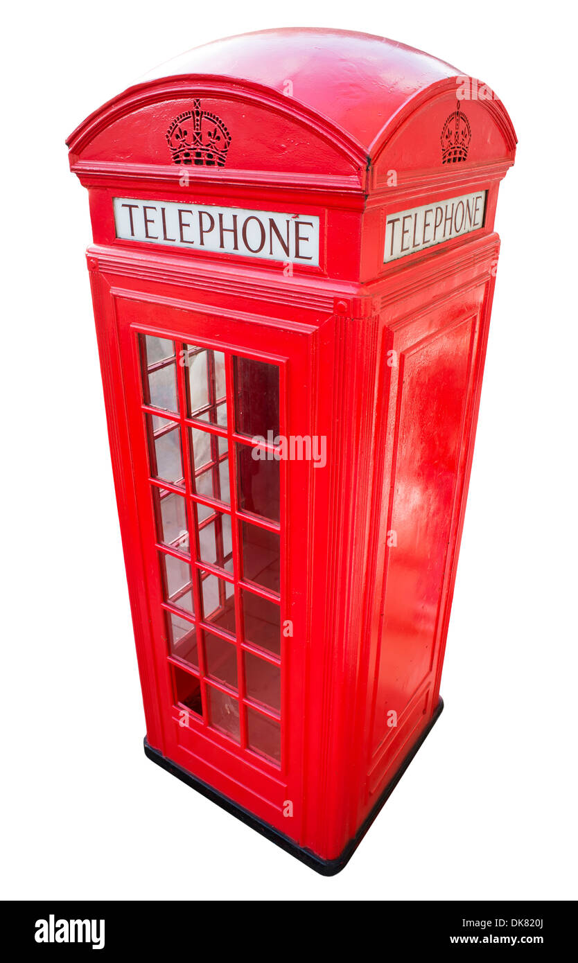 Rote Telefon-Kabine in London.White isoliert. Vintage Telefon Cabine monumentale Stockfoto