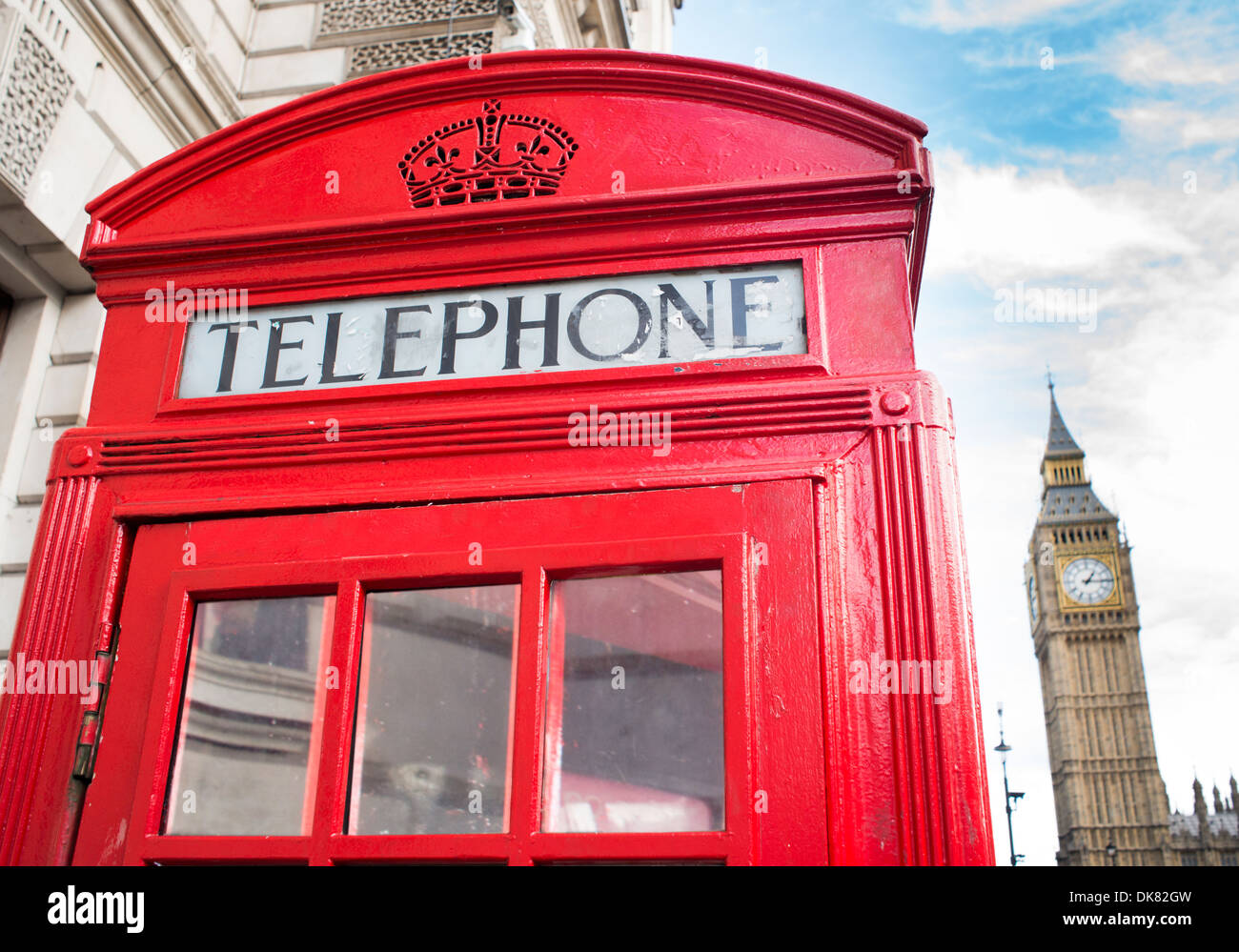 Big Ben und rote Telefon Kabine in London Stockfoto