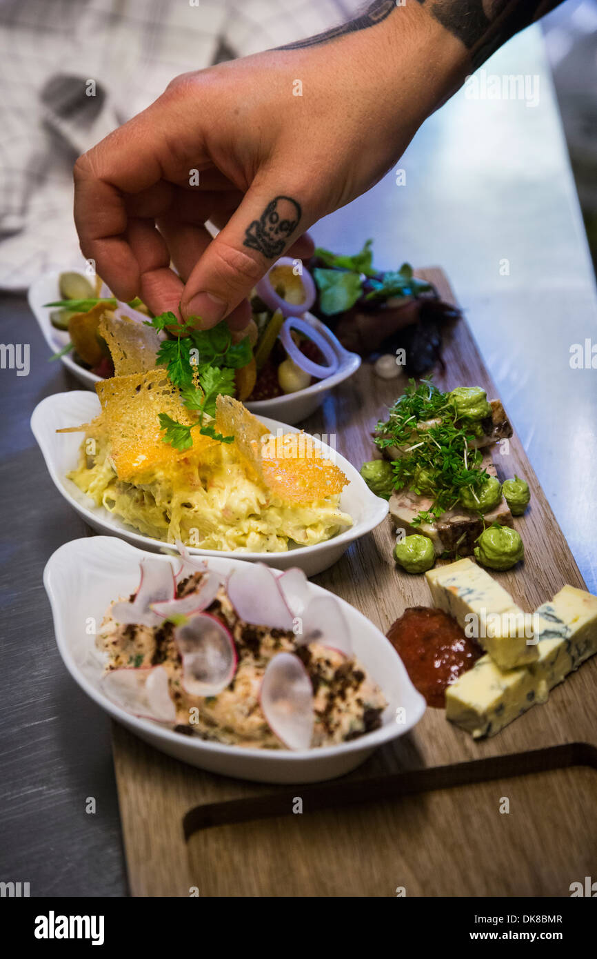 Das Aamanns Mittagessen im Restaurant Aamanns, Kopenhagen, Dänemark. Stockfoto