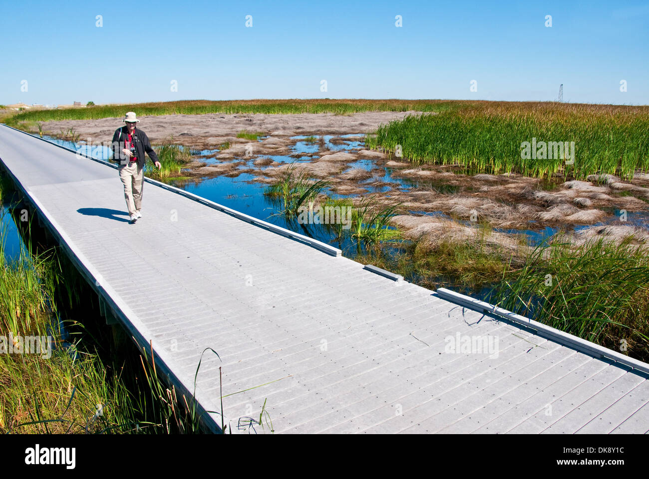 Boardwalk durch Salzwiesen auf West Schiff Insel der Gulf Islands National Seashore im Golf von Mexiko. Stockfoto