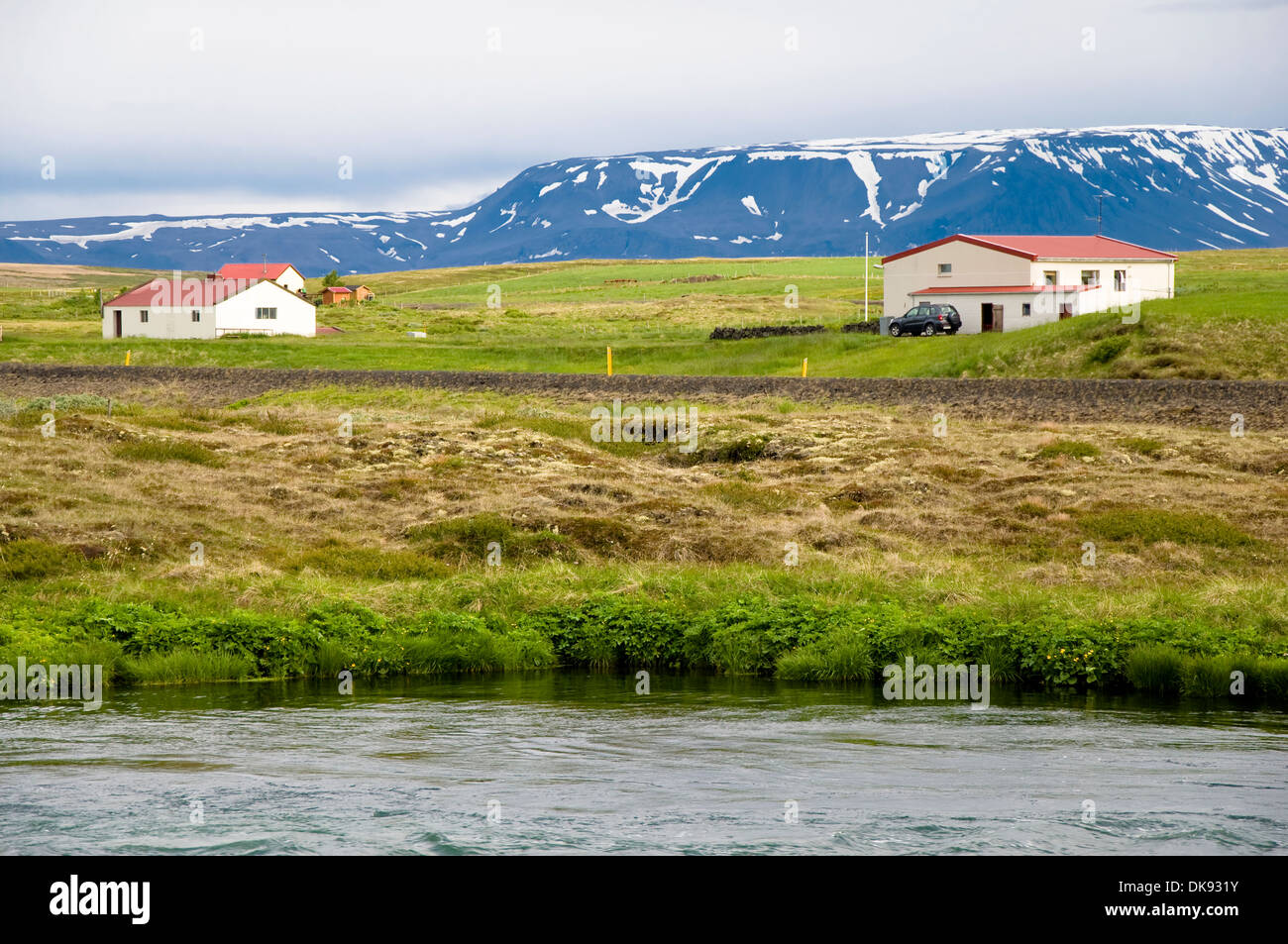 Häuser in der Nähe des Sees Myvatn, Myvatn, Island Stockfoto