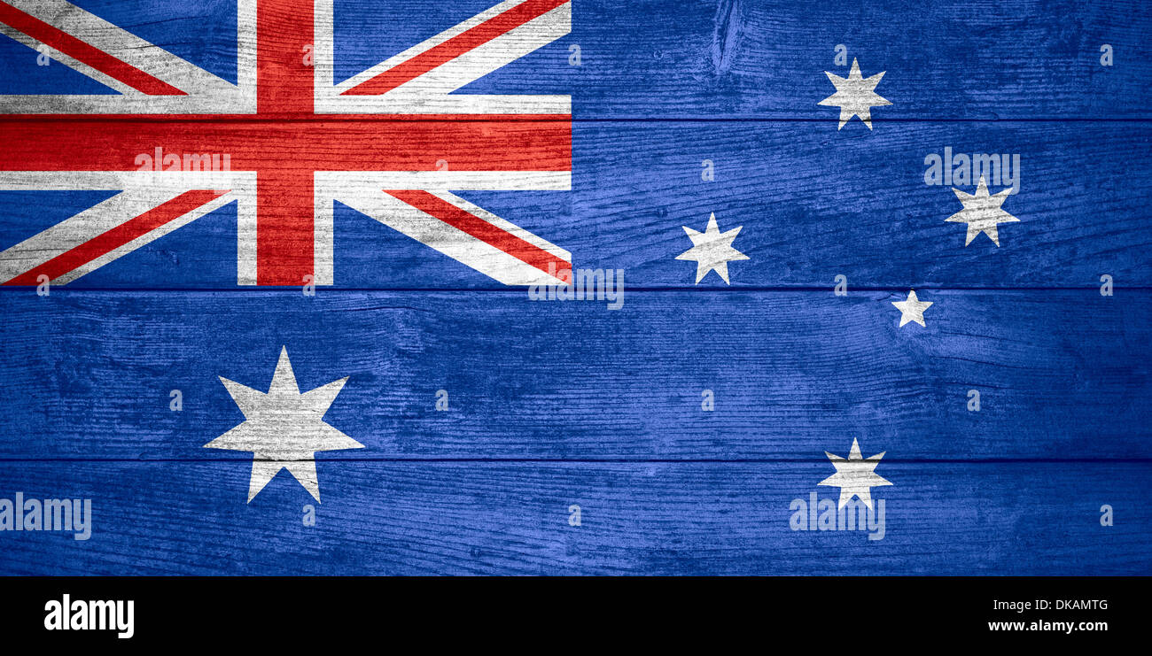 Flagge von Australien oder australische Banner auf hölzernen Hintergrund Stockfoto