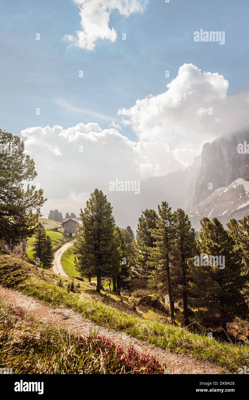 Talblick, Corvara, Alta Badia Südtirol, Italien Stockfoto