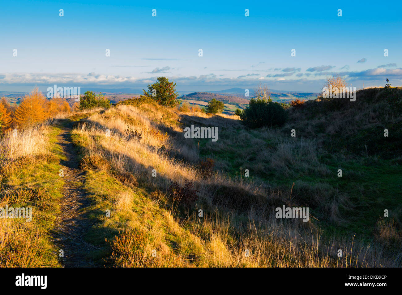 South Shropshire Landschaft von Gräben begraben Eisenzeit Wallburg, England Stockfoto