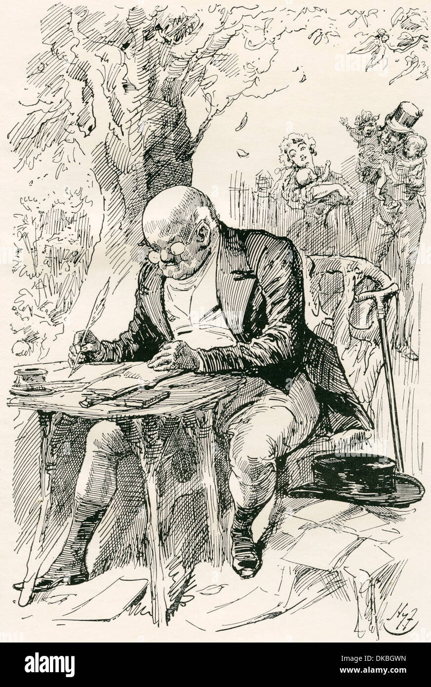 Mr Pickwick. Illustration von Harry Furniss für Charles Dickens Roman The Pickwick Papers. Stockfoto