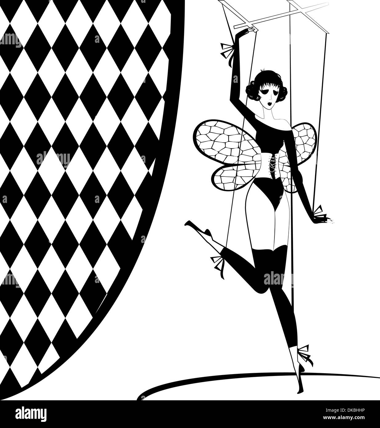 weiß-schwarz-Fantasy: eine Handpuppe mit Flügeln Stockfoto