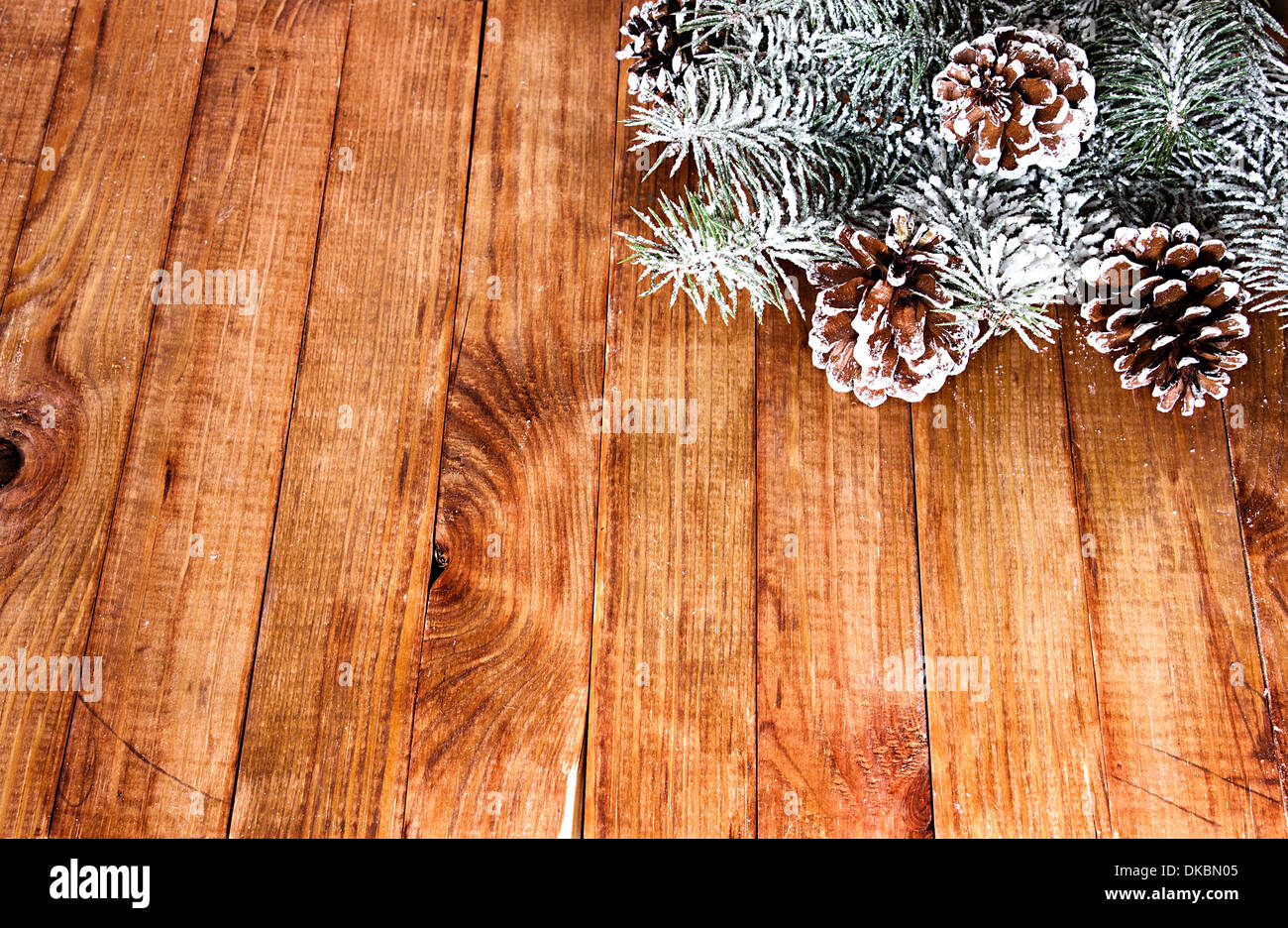 Weihnachten-Grenze mit Dekoration, Ornament auf einem hölzernen Hintergrund Stockfoto