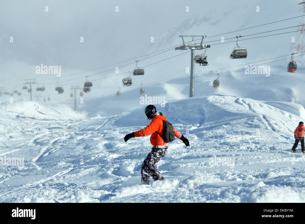 Snowboarden abseits der Piste, Kitzsteinhorn, Österreich Stockfoto