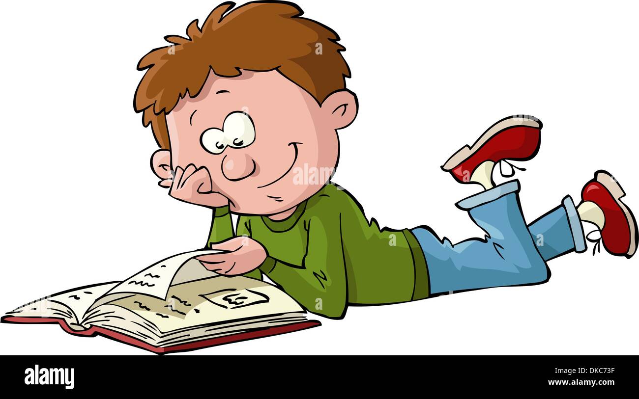 Ein Junge liest eine Buch-Vektor-illustration Stock Vektor
