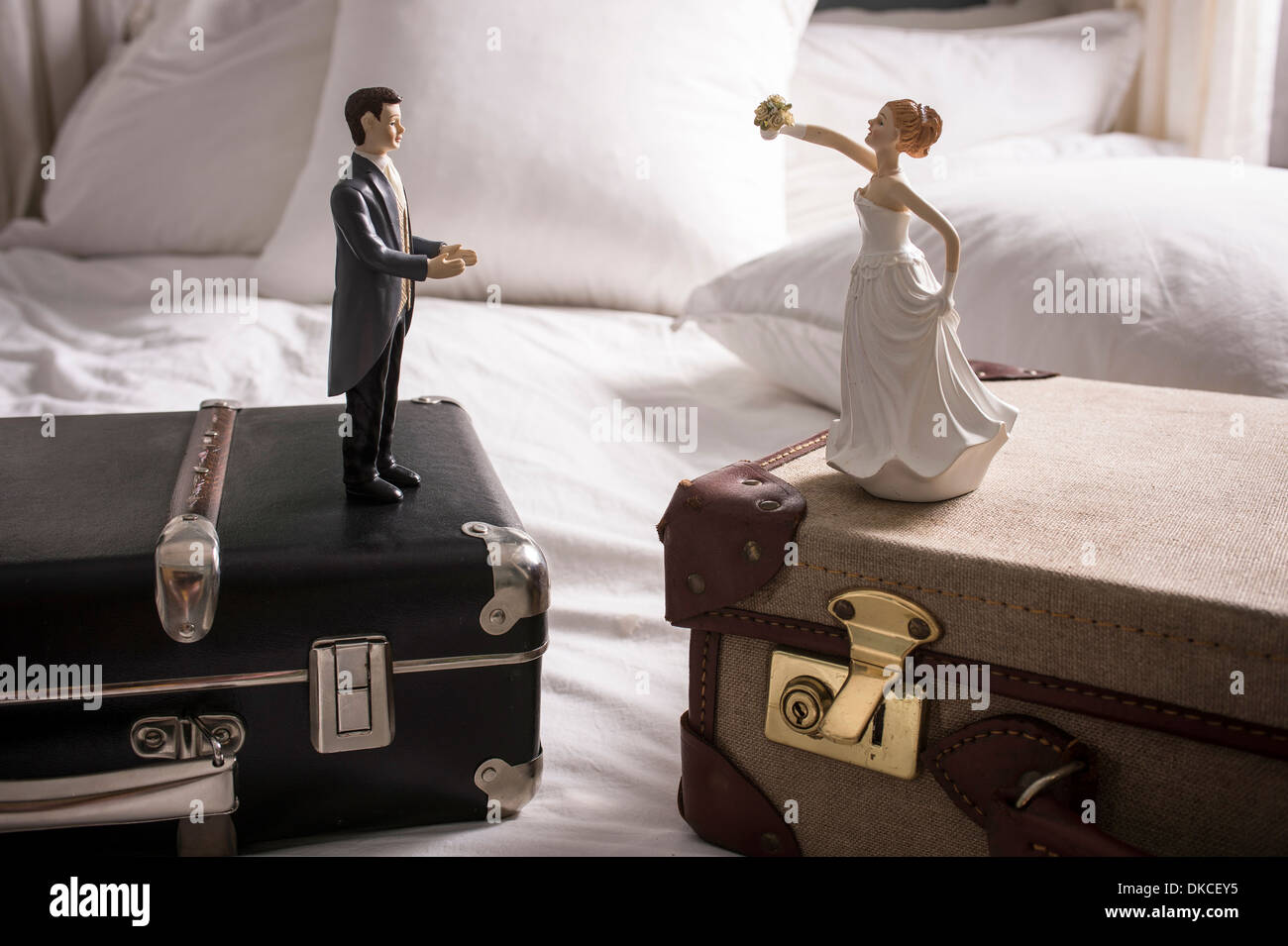 Hochzeit-Figuren auf separaten Koffer Stockfotografie - Alamy