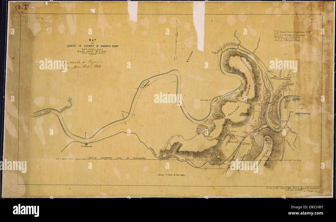Karte von Land in der Nähe von Browns Ferry. Gemacht, Bericht von Brigadegeneral Wm. F. Smith, Chief Engr. zu begleiten... 305683 Stockfoto