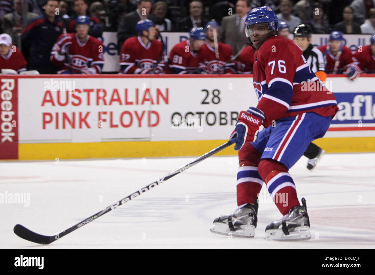 24. Oktober 2011 - Montreal, Quebec, Kanada - Montreal Canadiens Defenceman p.k. Subban (76) im ersten Zeitraum Aktion bei den Montréal Canadiens Spiel gegen die Florida Panthers im Centre Bell. Nach einer Periode sind beide Teams 1 gebunden. (Kredit-Bild: © Phillippe Champoux/Southcreek/ZUMAPRESS.com) Stockfoto