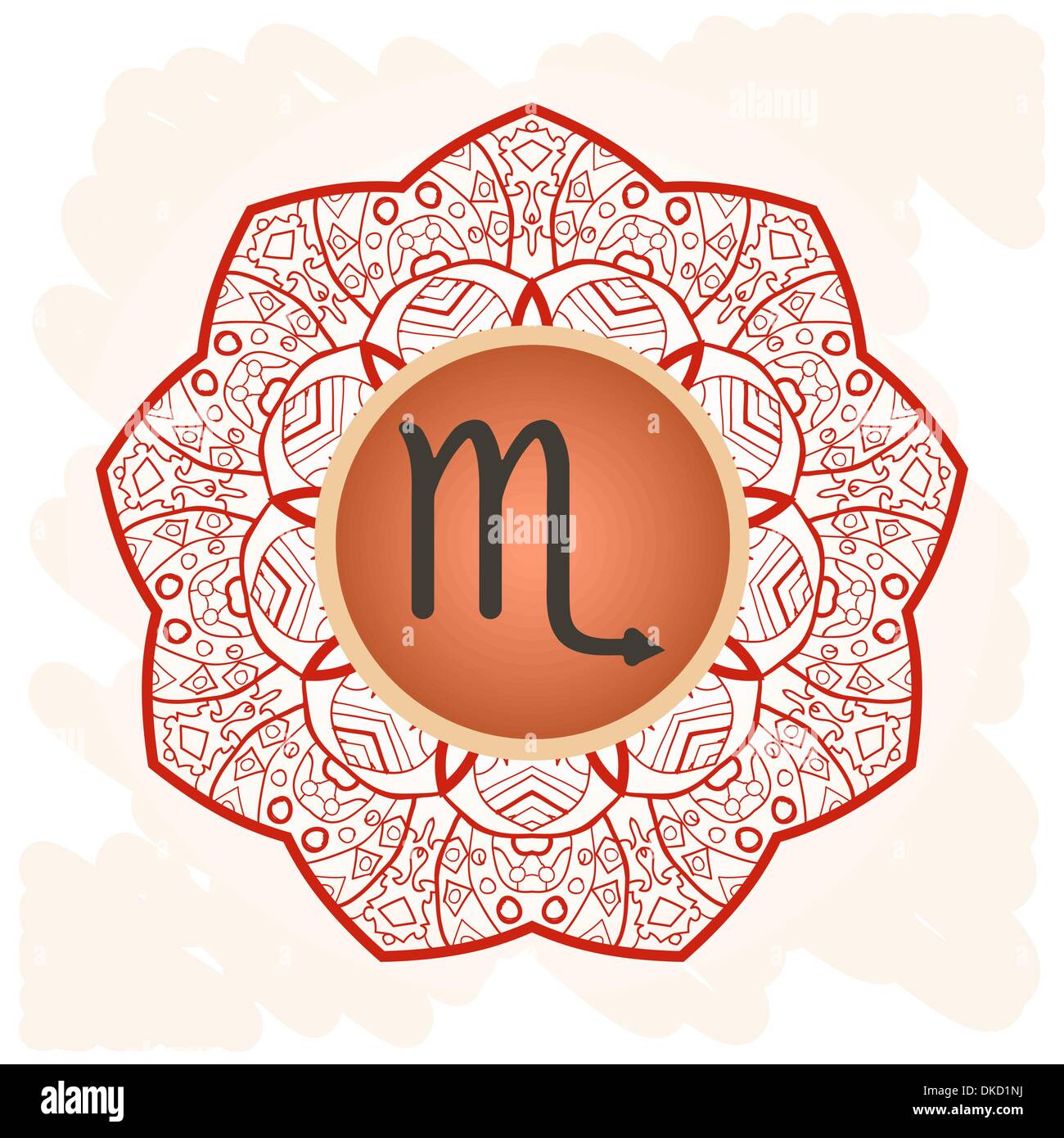 Sternzeichen Skorpion. Was ist Karma? Vektor-Kreis mit Tierkreis Zeichen auf verzierte Tapete. Orientalische Mandala Motiv Quadrat lase patt Stock Vektor