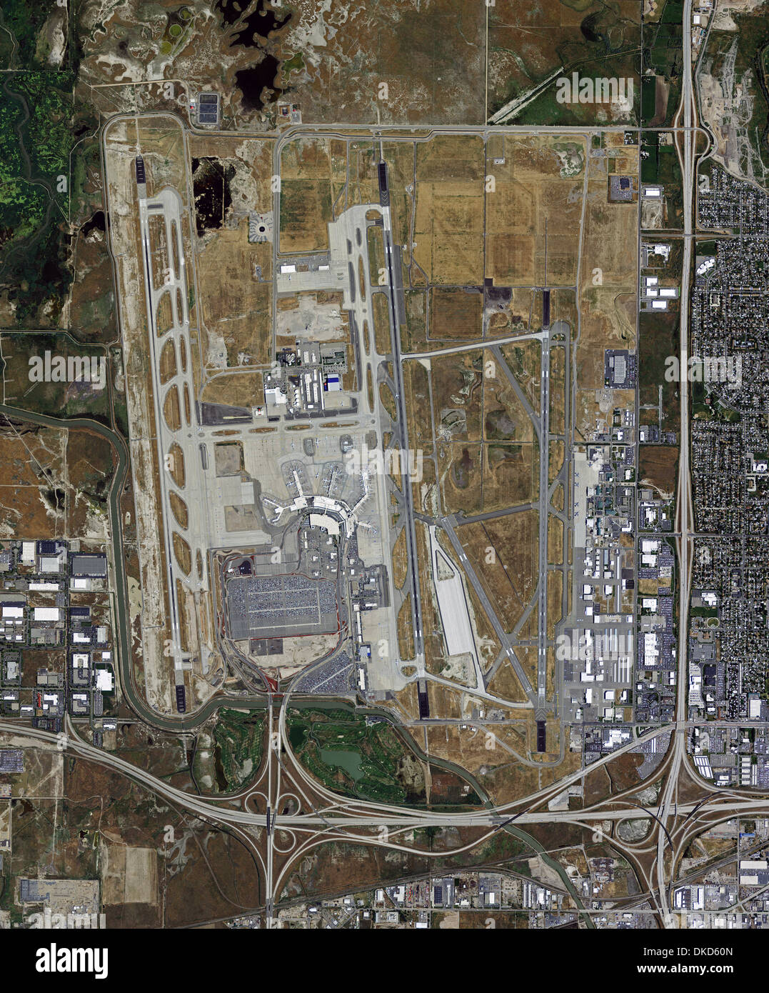 Luftbild-Karte von Salt Lake City Internationaler Flughafen, Utah Stockfoto
