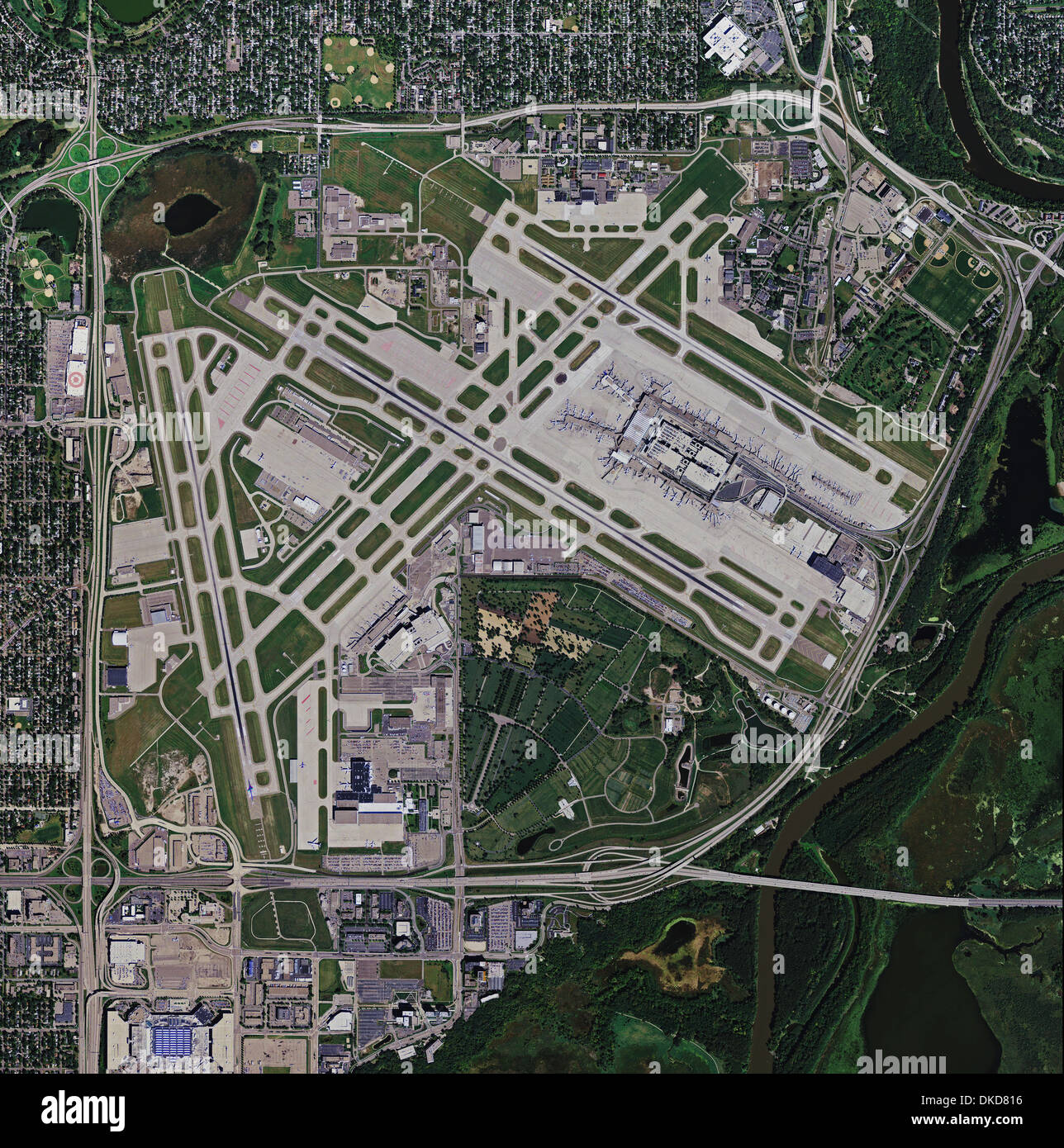 Luftbild-Karte von Minneapolis-St. Paul International Airport, Minnesota Stockfoto