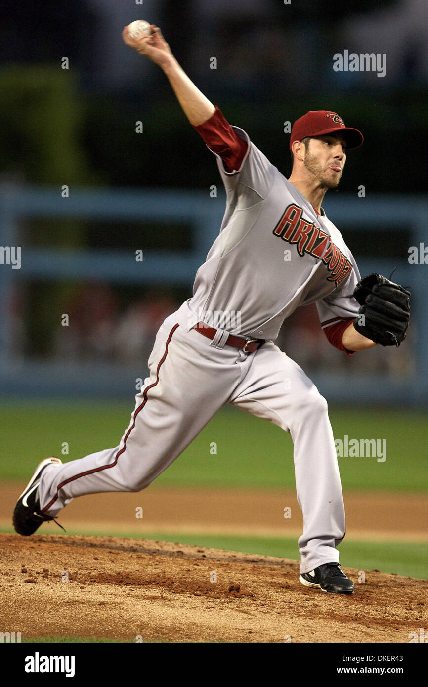 3. Juni 2009 - Los Angeles, Kalifornien, USA - Arizona-Diamantmarkierungen Start Krug JON GARLAND eine keine Hitter in der fünften Inning vor dem Aufgeben einer einziges Los Angeles Dodger Catcher Russell Martin trug, würde am Ende der Verlierer 1-0 Garland.  Arizona-Diamantmarkierungen verlor das Spiel mit 1: 0 in Los Angeles Dodgers. (Kredit-Bild: © Tony Leon/Southcreek EMI/ZUMA Press) Stockfoto