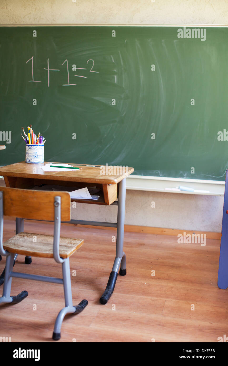Tisch und Tafel mit Summe Stockfoto