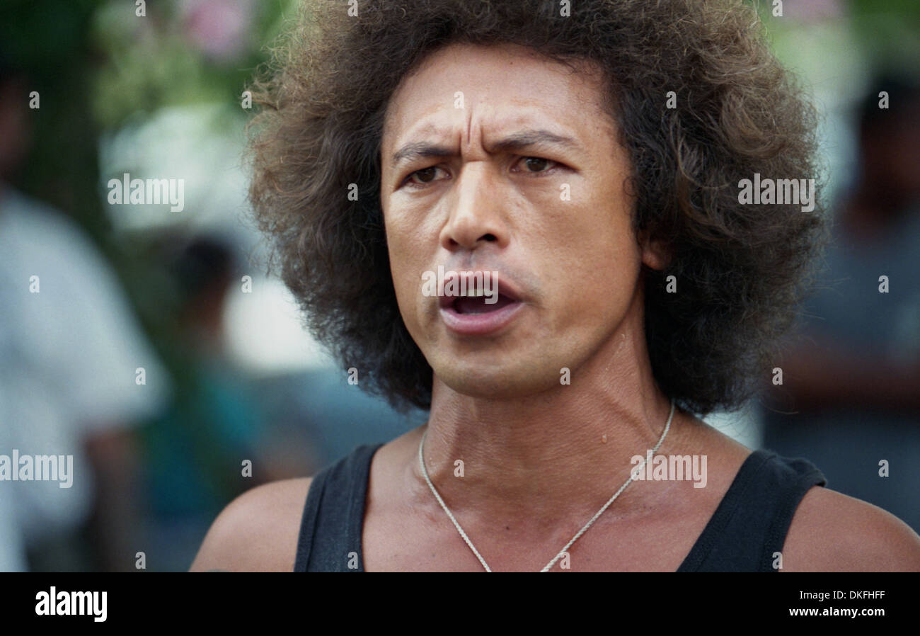 Eine polynesische Mann schreit seine Wut gegen den französischen Kolonialismus in Papete Tahiti. Stockfoto