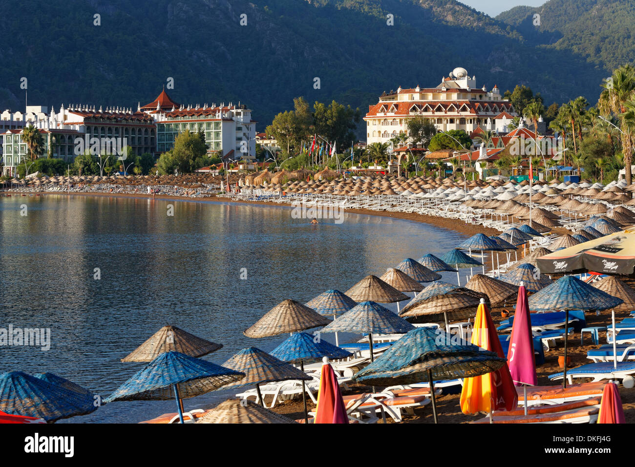 Strand von Icmeler in der Morgen, Marmaris, Muğla Provinz, Ägäis, Türkei Stockfoto