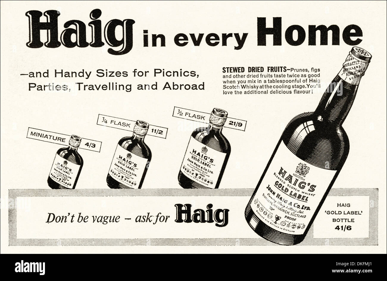 1960er Jahre Vintage Magazin Werbung Werbung HAIG SCOTCH WHISKY Stockfoto