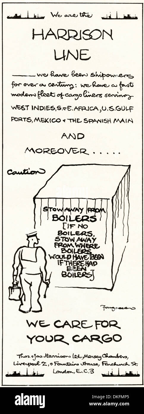 1960er Jahre Vintage Magazin Werbung Werbung HARRISON LINE internationale Fracht Stockfoto