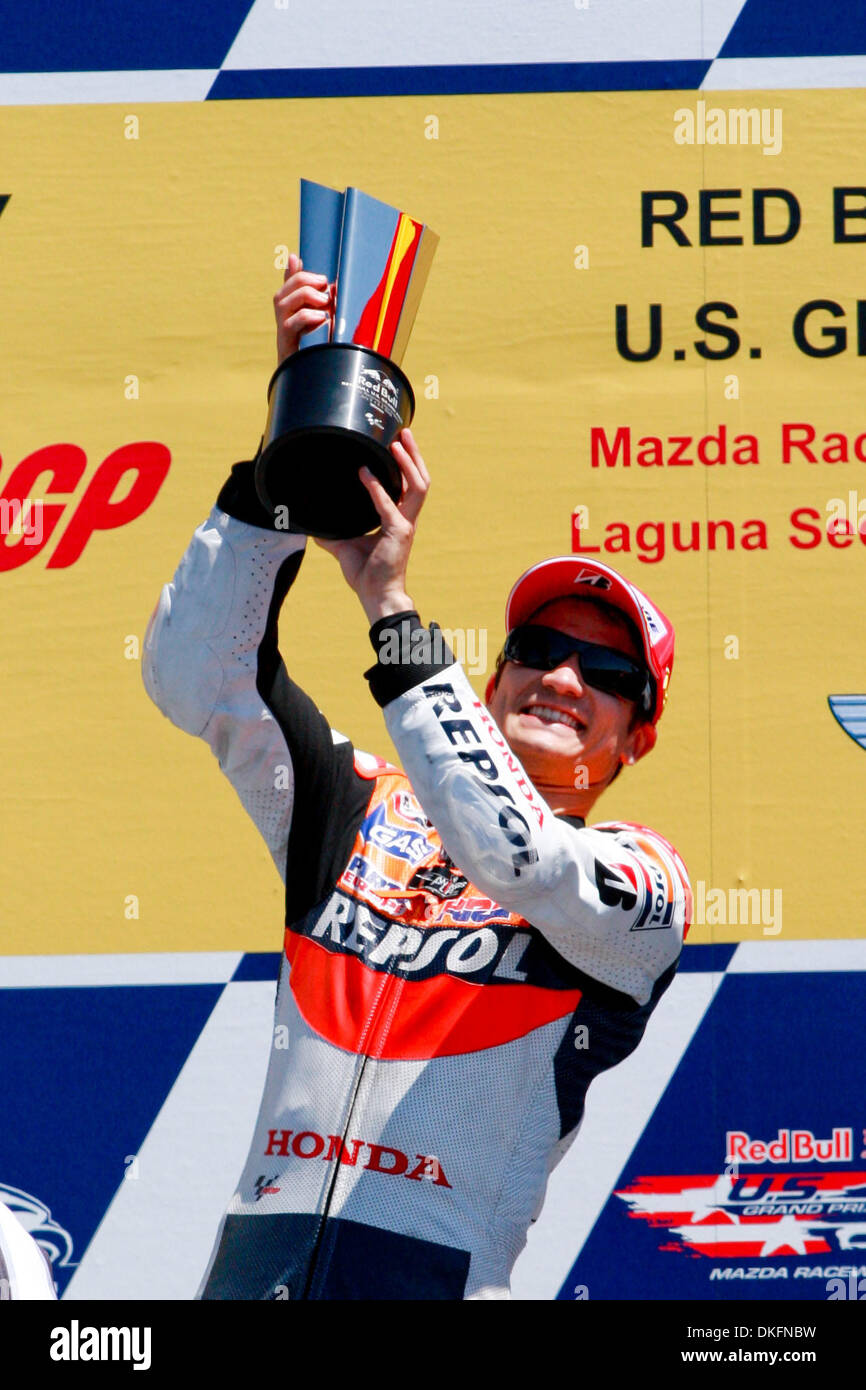 5. Juli 2009 - Monterey, Kalifornien, USA - DANI PERDOSA von Sabadell, Barcelona, #3-Motorrad für die Respol Honda Team Honda fährt feiert seinen Sieg beim MotoGP in der Mazda Raceway Laguna Seca für Moto GPs 8. Rennen für die Saison 2009. (Kredit-Bild: © Konstandinos Goumenidis/Southcreek Global/ZUMA Press) Stockfoto