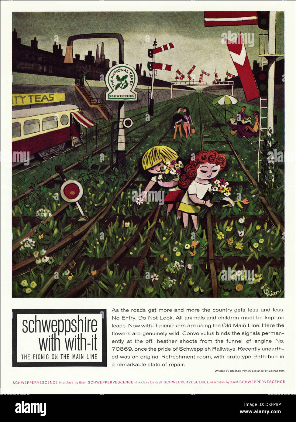 1960er Jahre Vintage Magazin Werbung Werbung SCHWEPPES mit Illustration von George ihn. Stockfoto