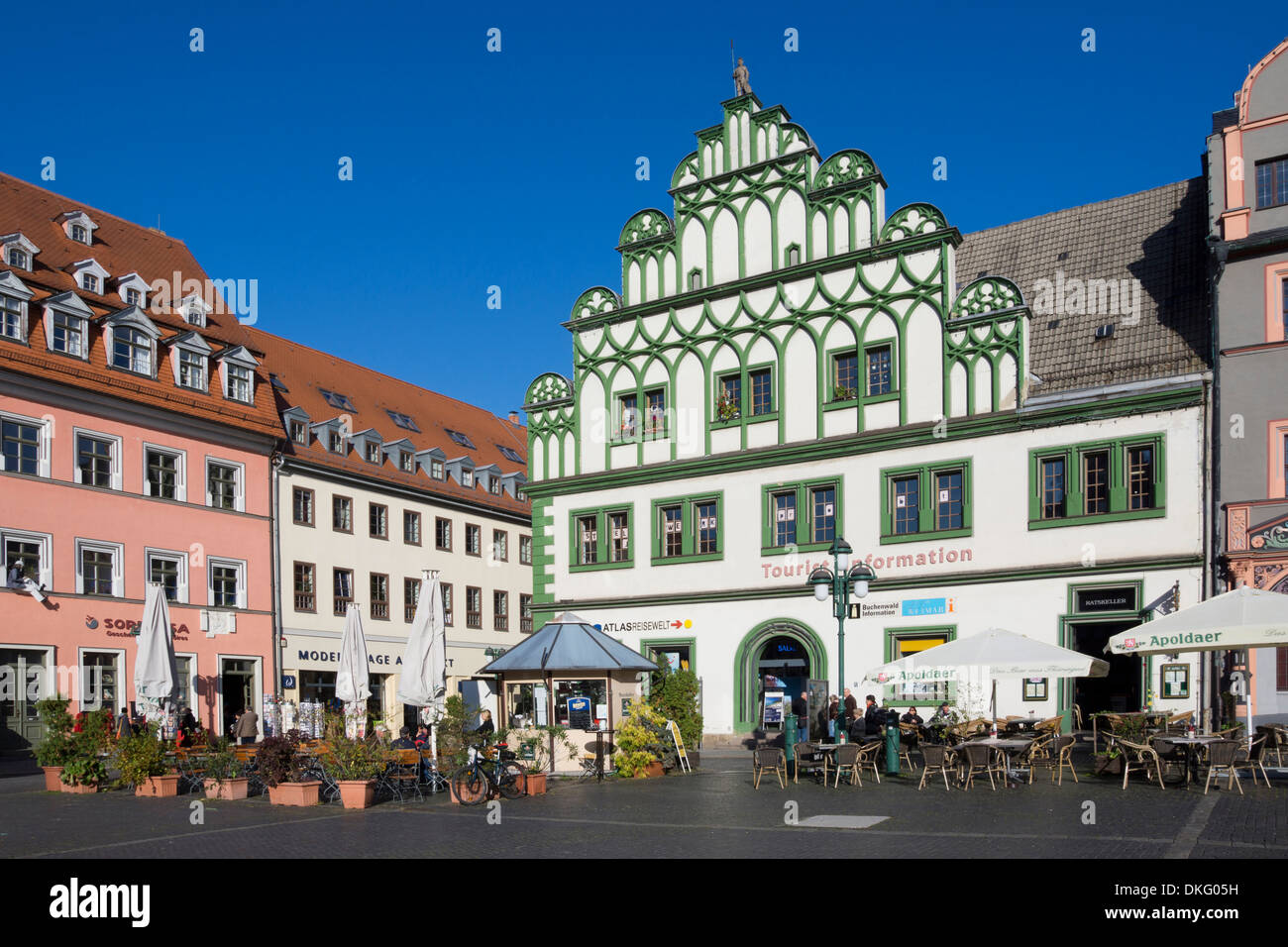 historische Häuser am Marktplatz in Weimar Stadt, Thüringen, Deutschland, Europa Stockfoto